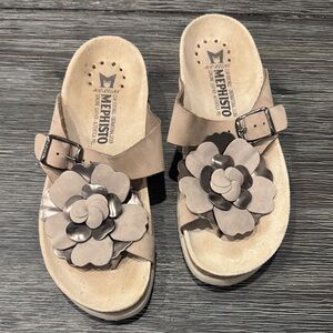 Mephisto Taupe Floral Buckle Sandals